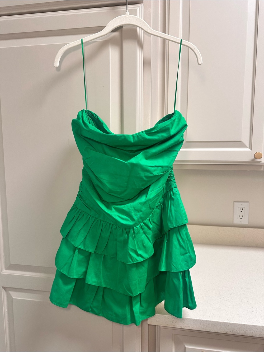 Green Tiered Mini Dress with Cowl Neck
